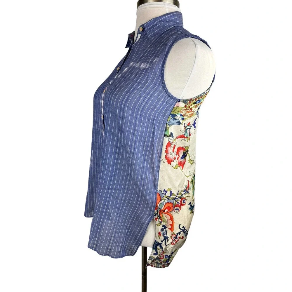 *Flaw 3J Workshop Johnny Was Scarf Back Sleeveless Button Collared Top XS H13638 - Picture 16 of 16